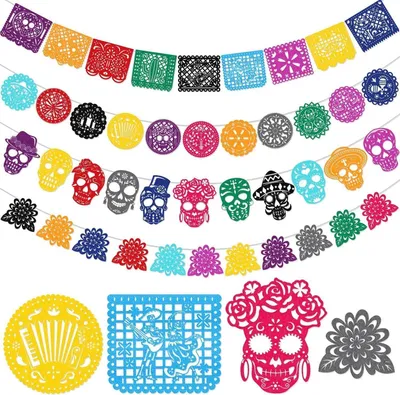 Obrázek produktu pro HOWAF 42 Ft Halloween Dia De Los Muertos Felt Banner Mexico Garland
