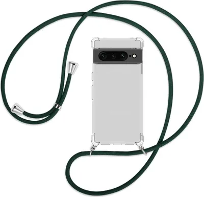 Produktbild von Handykette Backcover-Schutzhülle mit Band (Metall silberfarben) für Google Pixel 7 Pro - dunkelgrün
