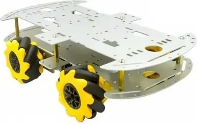 Produktbild von BerryBase Roboter Chassis, Aluminium Doppeldeck, 4 TT-Motoren, 4 omnidirektionale 60mm McNamum Räder