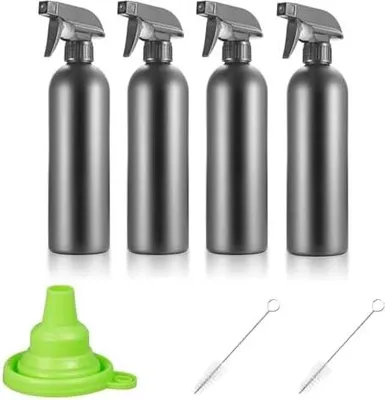 Produktbild von 4 Stück Sprühflasche, 500ml Schwarz Wasser Sprühflasche Haare mit 1 Faltbarer Trichter Zerstäuber für Pflanzen Haare Friseursalon Botanische Hydratation Cleansing