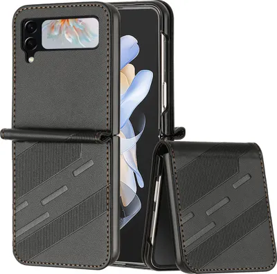 Produktbild von Hülle für Samsung Galaxy Z Flip 3, Kunstleder Brieftaschen Handyhülle mit Kartenfach und Standfunktion Schwarz