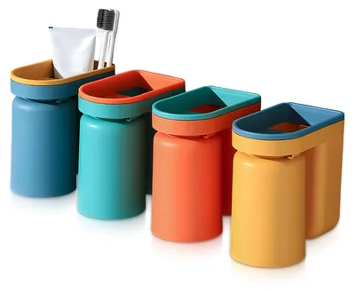 Produktbild von 4 Stück Zahnbürstenhalter,Zahnputzbecherhalter Ohne Bohren,Zahnbürstenhalter Wand,Zahnputzbecher,Zahnbürstenhalter Wand Ohne Bohren,Organizer mit Zahnputzbecher