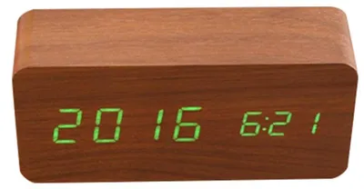 Digitalwecker aus Holz, USB/Batterie, Datum, Temperatur, 3 Helligkeiten