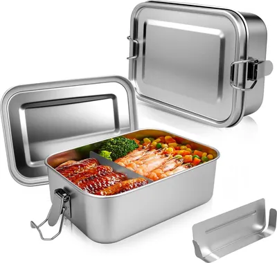Image de Allecto Premium - Boîte à pain en acier inoxydable - 1400 ml - anti-fuite avec séparateur et anneau d'étanchéité - sans BPA - boîte à lunch pour enfants et adultes - convient pour sandwich, salade et fruits