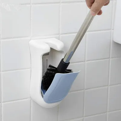 Produktbild von tragbare Silikon-Toilettenbürste mit flexiblem Borstenkopf und schnelltrocknendem Halter