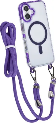 Obrázok produktu pre Puzdro na zadnú stranu pre iPhone 16 od TUNIQ – šnúrka na krk – TPU+PC – fialové