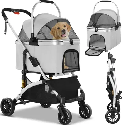 Produktbild von Hundebuggy – Klappbar – 2-in-1 – Ideal für Hunde und Katzen – Inklusive Aufbewahrungskorb – Bis zu 40 kg