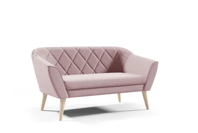 Image de GUTTO Canapé 2 places en velours - KARO -- Banquette en velours rose avec hauts pieds en bois Canapé de style scandinave - belles coutures modernes