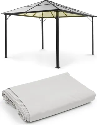 Obrázok produktu pre Blumfeldt Pantheon Solid Sky Ambient Solar Pavilion altánok, komplet, s bočnými stenami, materiál rámu: hliník, materiál strechy: polykarbonát, so solárnym osvetlením, rozmery: cca 3 x 4 m, svetlo hnedá