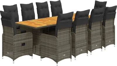 Produktbild von vidaXL 11-tlg. Garten-Bistro-Set mit Kissen Grau Poly Rattan