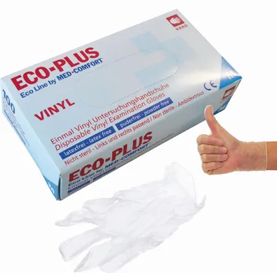 Produktbild von ECO-PLUS 5 24 63 03 Einmalhandschuhe - Größe L, 100 Stück, Vinyl, weiß