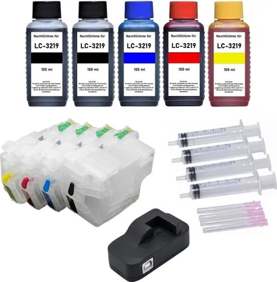 Image de Cartouches d'encre rechargeables LC-3219 XL + 500 ml d'encre pour Brother MFC-J5330 J5335 J5730 J5830 J5930 J6530 J6535 J6730 J6930 J6935