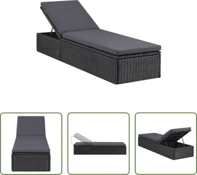 Immagine prodotto di The Living Store Lettino prendisole in rattan nero e grigio scuro
