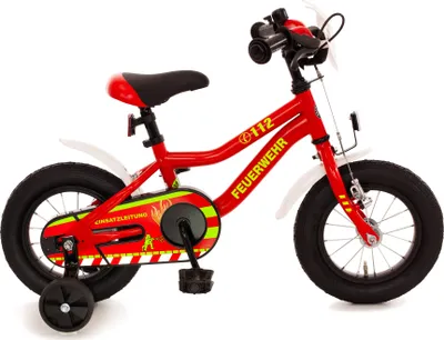Produktbild von Kinderfahrrad 12 Zoll FEUERWEHR rot weiß gelb Stützräder K-Rahmen