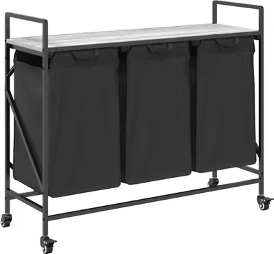 Zdjęcie produktu dla vidaXL Kosz na pranie z 3 przegrodami i kółkami szary Sonoma