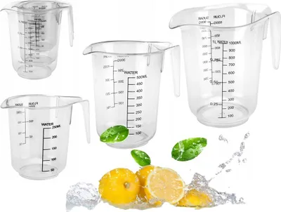 Immagine prodotto di Brocca in plastica con misurino e manico, Aqua Set da 3 pezzi (250 + 500 + 1000 ml) con scala graduata per la cucina