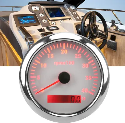 Image de tachymètre 85 mm, 4000 tr/min, IP67 étanche, avec rétro-éclairage 7 couleurs pour voiture, bateau, camping-car, yacht, blanc