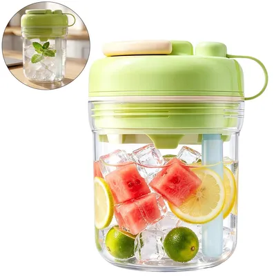 Produktbild von 2-in-1 Eiswürfel Flasche mit Strohhalm, Eiswürfelformen, Silikon Eiswürfelbereiter Trinkflasche Auslaufsicher für Eiskaffee,Cocktails & Outdoor, Grün