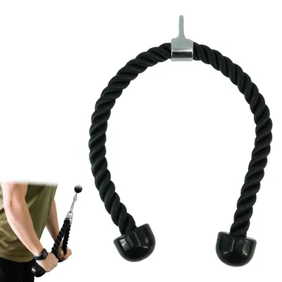 Immagine prodotto di Corda per tricipiti da 90 cm - Maniglia antiscivolo - Attrezzo per esercizi di forza - Bicipiti/Tricipiti - Nylon resistente - Impugnatura robusta - Corda per fitness