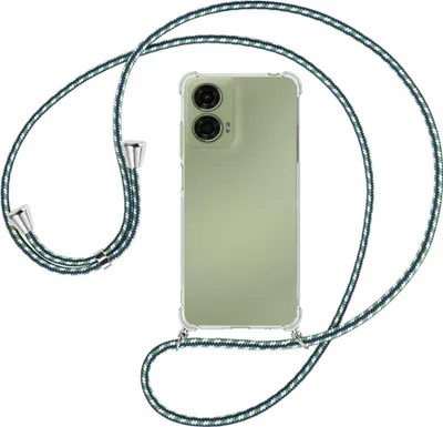 Produktbild von Handykette Backcover-Schutzhülle mit Band (Metall silberfarben) für Motorola Moto G24 - grün/blau/weiß