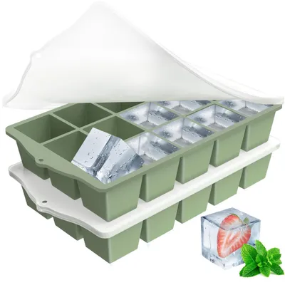 Image de Moules à glaçons en silicone avec couvercle, couleur verte, lot de 2, sans BPA, empilables