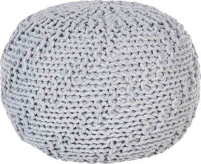 Obrázek produktu pro BELIANI Puf taburet šedý kulatý bavlněný 50 x 35 cm pletená podnožka výplň z polyesterového granulátu