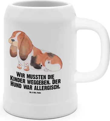 Produktbild von Mr. & Mrs. Panda Krug Hund Basset Hound - Weiß - Geschenk, Süß, Keramikkrug, Bierbecher, Lustiger Spruch, Steinkrug, Sprüche, Seidel, Lustig, Humpen
