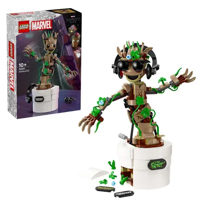 Produktbild von LEGO Marvel Tanzender Groot, animierte Minifigur eines Charakters aus Guardians of the Galaxy, interaktives Spielset, Superheldengeschenk für Jungen und Mädchen 76297