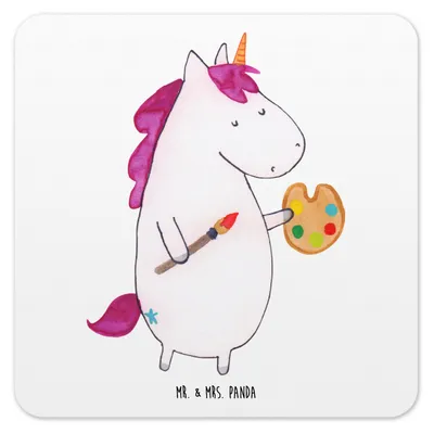 Produktbild von Mr. & Mrs. Panda Untersetzer für Gläser Einhorn Künstler 6er Set - Weiß - Geschenk, Tischuntersetzer, Unicorn, Malen, Flaschenuntersetzer, Englisch, Farbe, Welt, Tassen