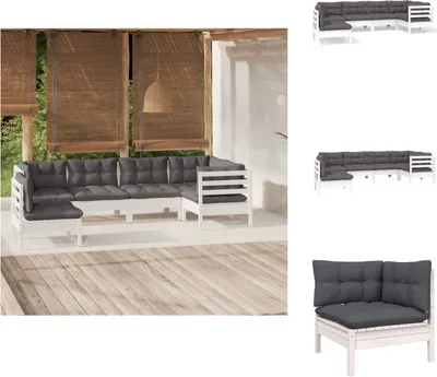 Produktbild von vidaXL 6-tlg. Garten-Lounge-Set mit Kissen Weiß Kiefernholz -  Gartenmöbel-Sets
