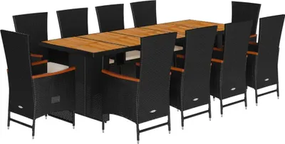 Obrázek produktu pro vidaXL 11dílný zahradní jídelní set s polštáři Black Poly Rattan