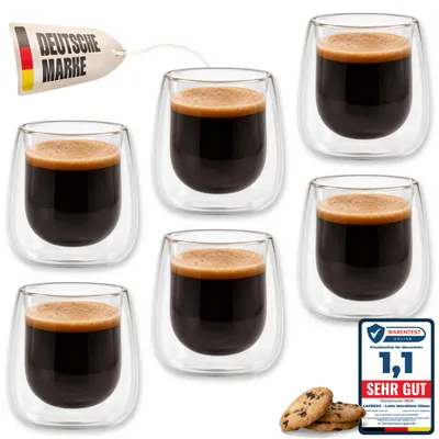 Produktbild von LAPRESO® Espresso Gläser Doppelwandig | Thermogläser Kaffeegläser Teegläser | Gläser Set 80 ml 6 Stück | Thermogläser Doppelwandig Kaffeetasse