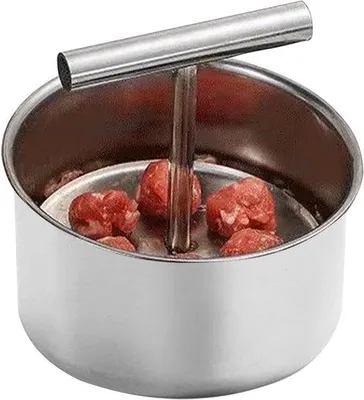 Image de Presse à boulettes de poulet cuit, presse à viande en acier, 6 boulettes, machine manuelle à boulettes de viande, outil de pressage, extrudeuse de cuisine pour boulettes de poulet, boulettes de pain, pâtisseries, 11,3 × 6,5 cm