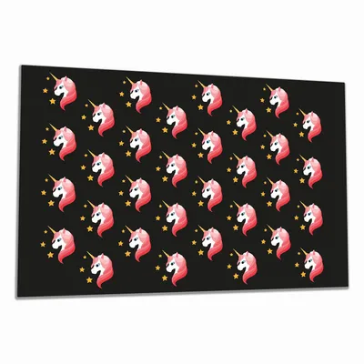 Produktbild von Wallario Herdabdeckplatte aus Glas, Größe 80 x 52 cm 1-teilig, Motiv Einhorn Muster - Süße rosa Einhörner mit Sternen