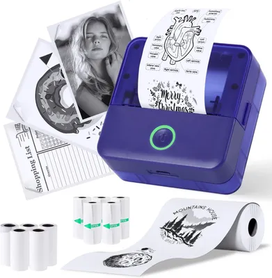 Produktbild von Fotodrucker mit 10 Rollen Druckerpapier,Bluetooth-Etikettendrucker,Thermodrucker für Notizen,Fotos,Tagebücher, Heimwerken,Kompatibel mit iOS & Android