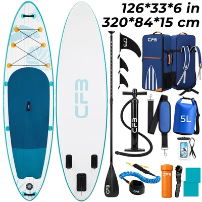 Produktbild von Stand Up Paddle Board 320x84x15 cm, Bis zu 160 kg, extra breites iSUP, Aufblasbares SUP-Board mit Paddel, Pumpe, Rucksack, für Anfänger und Erwachsene