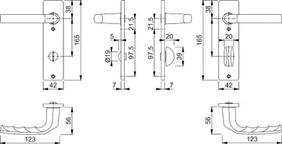 Produktbild von Kurzschildgarnitur Birm.1117/202KP/AP Alu.F1 SK/OL eck.Drückergrt.HOPPE