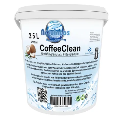 Produktbild von Aquintos CoffeeClean Nachfüllgranulat Filtergranulat für Wasserfilter Kaffeevollautomaten Tischwasserfilter Filterpatronen Aquintos-Water-Technologie 10 Jahre AQTE2500 der lang bewährte Standard unter den Granulaten AQTE2500