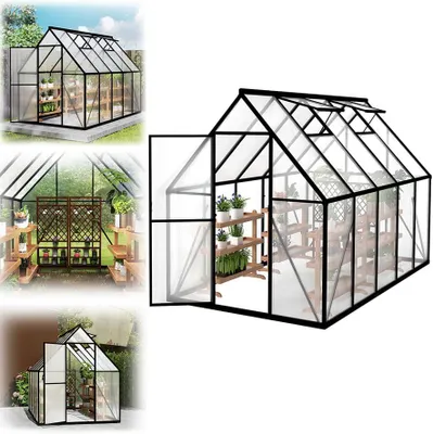 Produktbild von QEENTOE Aluminium Gewächshaus mit Fundament 280x170x195 cm, Treibhaus mit Dachfenster, Winterfest & UV-beständig, Stabil Gartengewächshaus für Tomaten