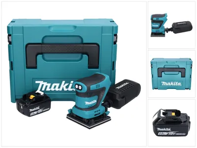 Zdjęcie produktu dla Makita DBO 480 T1J akumulatorowa szlifierka oscylacyjna 18 V 112 x 102 mm + 1x akumulator 5,0 Ah + Makpac - bez ładowarki
