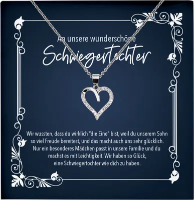 Produktbild von 22Feels Echt Silber Halskette - Liebe Schwiegertochter Geschenk Hochzeit Geburtstag Schmuck Set Frauen - Herz Anhänger, Karte