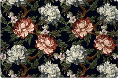 Produktbild von Küchenmatte 100x150 cm Vinylmatte Bodenmatte Dekoration -Pfingstrosen Rosen und Chrysanthemen