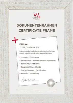 Immagine prodotto di Cornice per certificati Walther A4, colore bianco, formato 21x29,7 cm