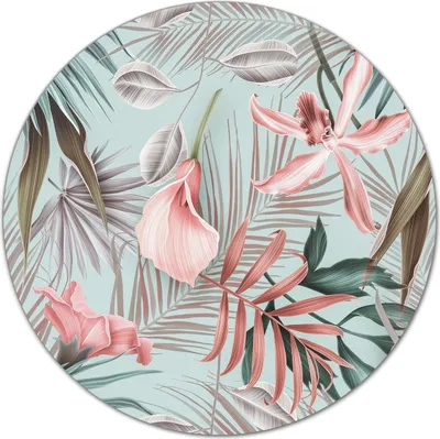 Produktbild von Glas Schneidebrett Herdabdeckplatten Schneideplatten Rund - 40 cm - Tropische Blumen