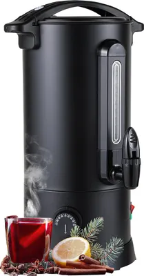 Produktbild von Eikuavons Glühweinkocher 10L, 1500W Heißgetränkespender aus Edelstahl mit Thermostat, Wasserstandsanzeige, Schwarz