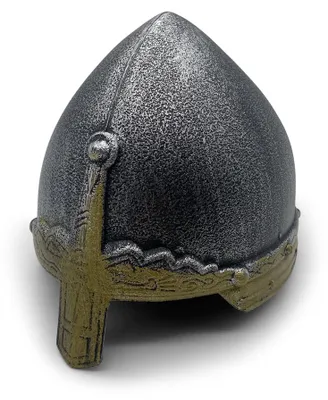 Immagine prodotto di Casco da arciere medievale per bambini, modello "BestSaller 1428", realizzato in plastica resistente: dimensioni 22 x 18 x 18 cm, peso 125 g, colore argento/oro