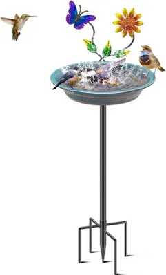 Produktbild von Famanu Vogelbad Metall Vintage Stehend mit Dekor - Blau