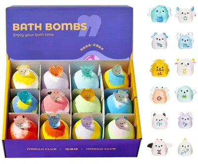 Image de Coffret de bombes de bain surprise pour enfants, comprenant 12 boules de bain biologiques avec des jouets, des parfums fruités, idéal pour les bains moussants pour filles et garçons