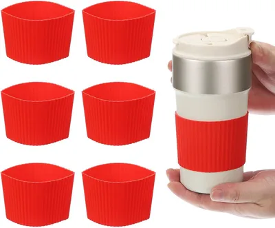 Produktbild von 6er-Set Kaffeetassenhüllen aus Silikon, wiederverwendbar und hitzebeständig, rutschfest, rot