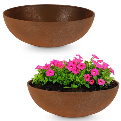 Produktbild von Runde bauchige 30 cm Pflanzschale für draussen, rost-optik braun